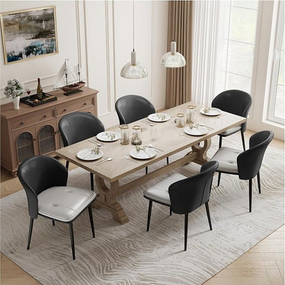 Faux Leather Dining Chairs Set of 6, Curved Back Upholstered Accent Chair, Modern Kitchen Side Chair with Metal Legs for Dining Room, Living Room, Bedroom, Black