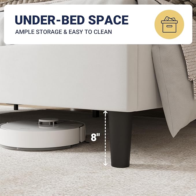 Allewie Full Size Bed Frame, Upholstered Wingback Platform with 47" Tall Tufted Headboard, Plush Velvet Fabric, Modern Minimalist Design, No Box Spring Required, Tool-Free Assembly, White