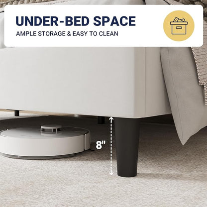 Allewie Full Size Bed Frame, Upholstered Wingback Platform with 47" Tall Tufted Headboard, Plush Velvet Fabric, Modern Minimalist Design, No Box Spring Required, Tool-Free Assembly, White