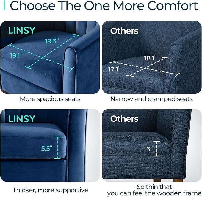 LINSY Accent Chair Set of 2, Velvet Barrel Chair with Ottoman, Modern Comfy Small Armchair for Small Spaces Reading Room Living Room Bedroom Kids Room Office, Blue