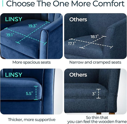 LINSY Accent Chair Set of 2, Velvet Barrel Chair with Ottoman, Modern Comfy Small Armchair for Small Spaces Reading Room Living Room Bedroom Kids Room Office, Blue