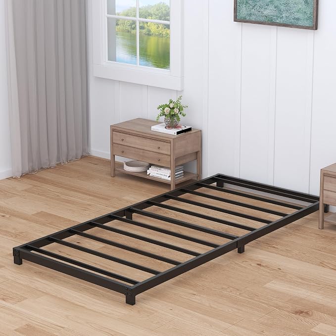 Nailsong 4 Inch Twin Bed Frames Low Profile, Twin Platform Bed Frame No Box Spring Needed, Heavy Duty Metal, Easy Assembly, Black