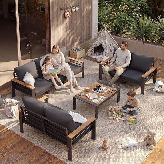 Aoxun Patio Furniture Set, 7 Piece Aluminum Patio Sets with 5" Thicken & Washable Cushion, Waterproof Outdoor Furniture with Coffee Table, Outdoor Couch Sectional for Backyard, Porch and Garden