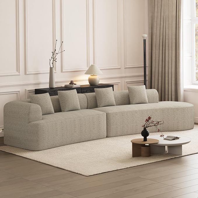 147" Oversized Sectional Sofa for Living Room, Large Modern Chenille Curved Cloud Couch, Luxury Plush 6-Seater Extra Deep Seat Boucle Boneless Couch, No Assembly Required, Light Brown