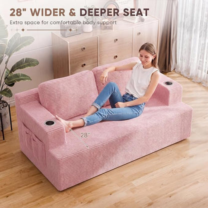 Homall 67” Cloud Couch Sofa 2 Seater Comfy Upholstered Loveseat Floor Sofa with High Density Memory Foam, No Assembly Required, Boneless Couch for Bedroom Living Room (Pink, Loveseat)