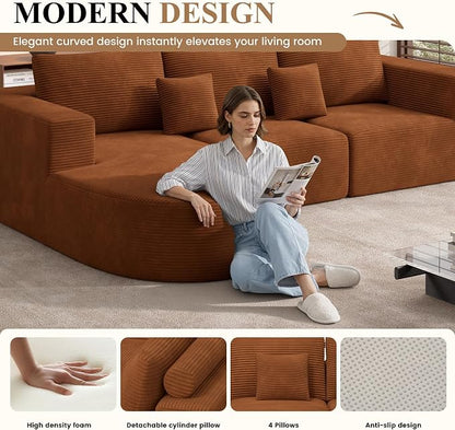 Modular Sectional Sofa Bed,Convertible Cloud Couches for Living Room,2 Chaise Corduroy Boneless Couch Sleeper Sofa Set,Oversized Chaise Lounge Chair for Bedroom,No Assembly Required,Brown 1PCS