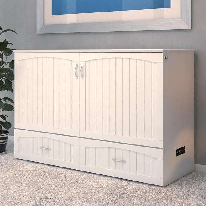 AFI, Southampton Murphy Bed Chest Queen with 6" Mattress, Storage Drawer & Built-in USB Charger, White