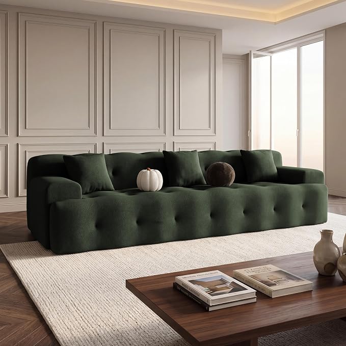 OUYESSIR 114" Boneless Couch,Cloud Couch,3D Mesh Fabric Comfy Sofa,3 Seater Modern Curved Sofa for Living Room,Bedroom and Apartment,No Assembly Required,Green