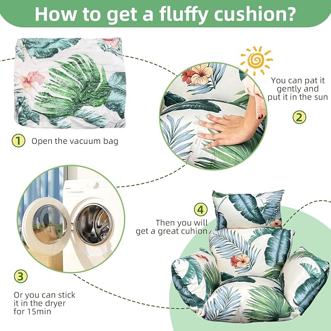 Outdoor Printed Egg Chair Cushion Replacement Waterproof Hanging Basket Swing Chair Cushion with Headrest Outdoor Patio Hammock Swing Replacement Cushions