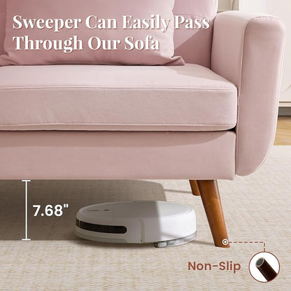 Tbfit 65" W Loveseat Sofa, Velvet Mid Century Modern Love Seat Couches for Living Room, Button Tufted Upholstered Small Couch for Bedroom, Solid and Easy to Install Love Seats Furniture, Pink