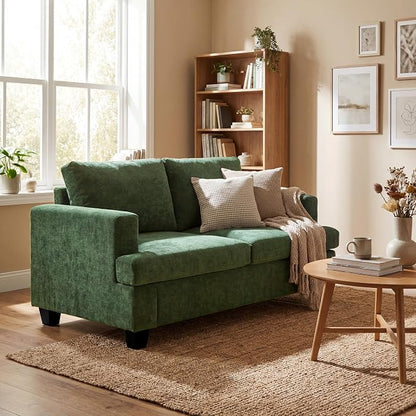 YOUDENOVA Sofa, 63” Comfy Loveseat Sofa with Deep Seats, Couch for Living Room, Modern Sleeper Couch, Green Chenille
