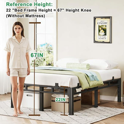 ROIL 22 Inch Queen Size Bed Frame, Metal Bed Frame & Box Spring 2 in 1 Platform with Round Corner Legs, 4000LBS Double Layer Bed Frame with Headboard Holes Mattress Baffles, Noise-Free Easy Assembly