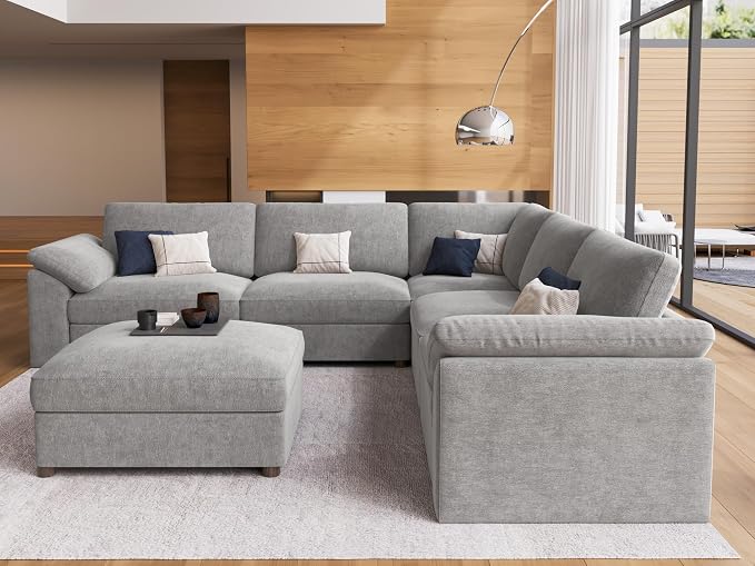 EEASE Moose Oversized Sectional Modular Sofa, Comfty Deep Seat Couch for Living Room,Solid Wood Frame Sofa,Removable and Washable,Grey