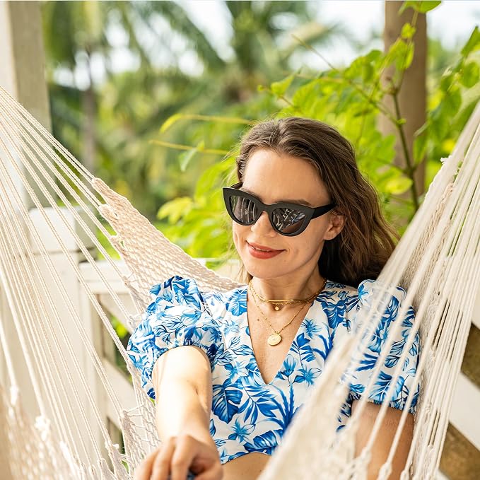 Lazy Daze Hammocks Extra Large Hanging Swing Chair, Caribbean Rope Hammock Chair with 47" Hardwood Spreader Bar and Soft-Spun Cotton Rope for Indoor, Outdoor, Backyard, Max 350 LBS, Natural