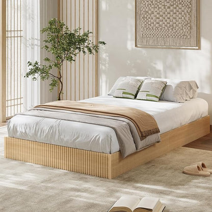 Garvee Twin Bed Frame, Wood Platform Bed with Fluted Design, Low Profile BedFrame, Minimalist Bed Base with Noise-Free, Easy Assembly, No Box Spring Needed, Natural