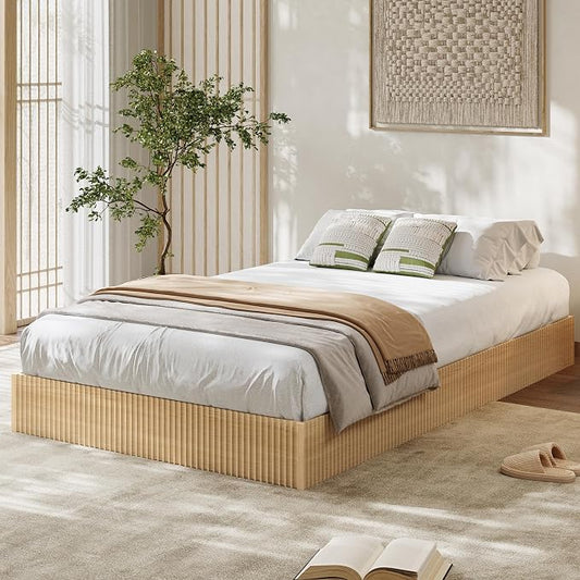 Garvee Twin Bed Frame, Wood Platform Bed with Fluted Design, Low Profile BedFrame, Minimalist Bed Base with Noise-Free, Easy Assembly, No Box Spring Needed, Natural