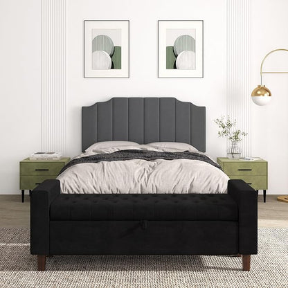 Befurtori Queen Size Headboard Only, Velvet Wall Mounted Headboard Queen/Full Size for Adjustable Bed, Modern Vertical Channel Design with Curved Tufted Upholstered Head Board,Dark Gray