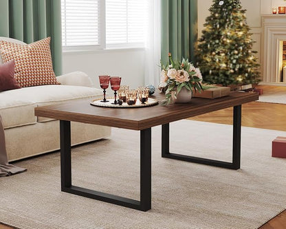 IBF Walnut Coffee Table, Minimalist Wooden Living Room Table, Modern Simple Rectangle Center Table, Vintage Rustic Wood and Metal Cocktail Tea Coffee Table for Home Bedroom Office, Walnut, 39 Inch