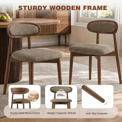 Wooden Dining Chairs Set of 6, Modern Fabric Upholstered Dining Room Chair, Kitchen Side Chairs, Farmhouse Dinner Chair with Curved Back for Kitchen, Camel