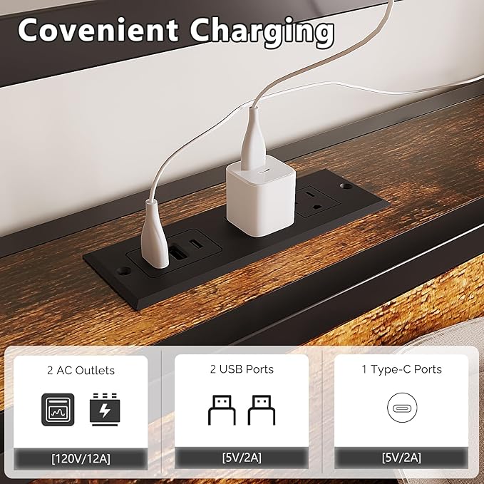 VINGLI King Bed Frame with 4 Storage Drawers and Adjustable Headboard Shelf, Metal Platform Captain Bed with Charging Station and RGB LED Lights, No Box Spring Needed, Noise Free, Wash Vintage Brown