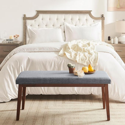 kinmars Upholstered Bench for Bedroom End of Bed,42.5-inch Entryway Bench for Living Room,Dining Bench with Padded Seat and Solid Wood Leg for Kitchen Bedroom,Indoor and Hallway (Bench, Grey)