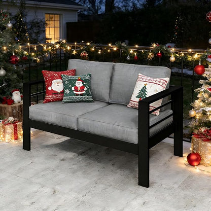 Kiss the Water 3 Seats Aluminum Outdoor Patio Sofa Set, All Weather Rust-Proof Metal Patio Couch, Modern Outdoor Furniture for Backyard Porch Garden, 5" Thick Waterproof Olefin Cushions, Light Grey