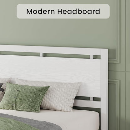 LIKIMIO California King Bed Frame with Headboard and Footboard, Metal Strong Supports, Easy Assembly, Noise-Free, No Box Spring Needed, White
