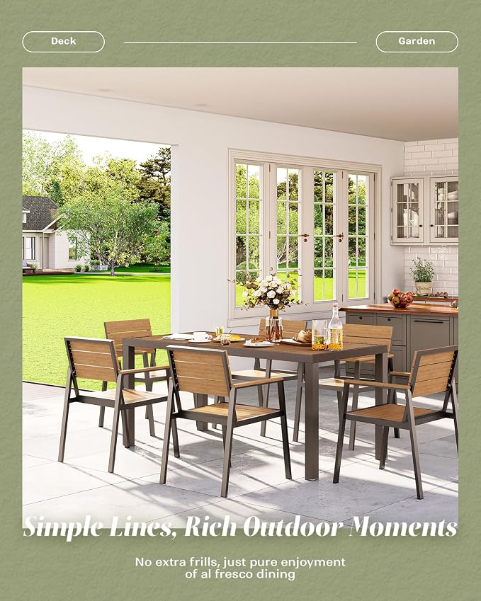 Vexwalx 5-Piece Outdoor Dining Set, Aluminum Dining Table Set for 4, Patio Table and Chairs Set with Umbrella Hole, All Weather HDPS Outdoor Table and Chairs for 4 (Gray-Teak)