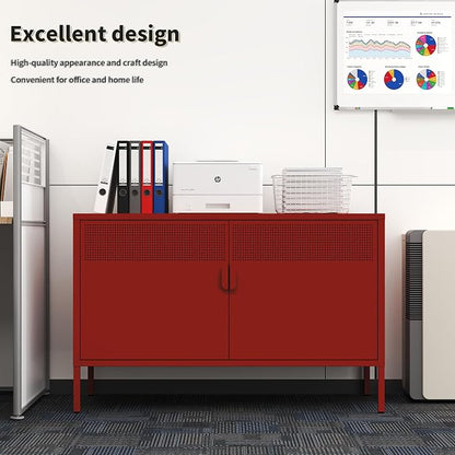 Metal Storage Locker Cabinet with 2 Doors & Adjustable Shelves, 25" Red Accent Furniture, Multipurpose Office or TV Stand for Home Entryway,Living Room