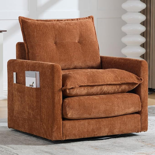 Swivel Accent Chair Set of 2, Modern Swivel Barrel Chair for Living Room, 360 Degree Comfy Square Accent Barrel Chair, Upholstered Sofa Armchair for Bedroom,Reading, Chenille, Brown