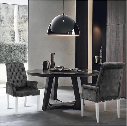 AODCHR Upholstered Velvet Accent Dining Chair, Elegant Tufted Dining Room Kitchen Room Arm Chair with Stainless Steel Leg, Dark Grey