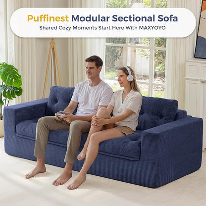 MAXYOYO 79" Loveseat Sofa Couch for Small Spaces, Upholstered Boneless Cloud Couch for Apartment Bedroom, 3-Seater Love Seat Floor Modern Sofa with Pillows, No Assembly Required, Navy