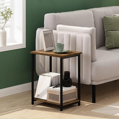 Furinno Simplistic Metal Frame End Table, 2-Pack, Amber Pine