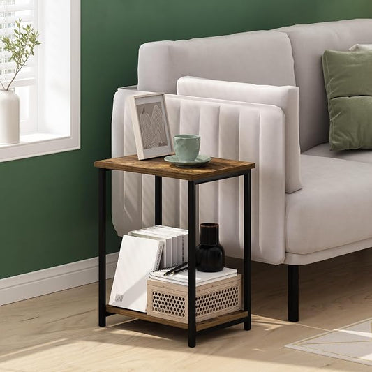 Furinno Simplistic Metal Frame End Table, 2-Pack, Amber Pine