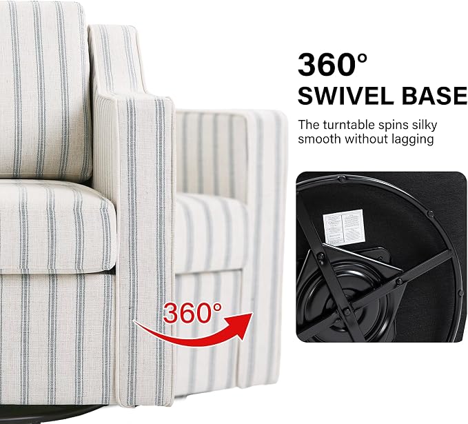 Swivel Accent Chair, Modern Round Barrel Arm Chair for Living Room, Bedroom, Comfy Club Reading Chairs for Adults (Pinstripe Light Blue, Set of 2)