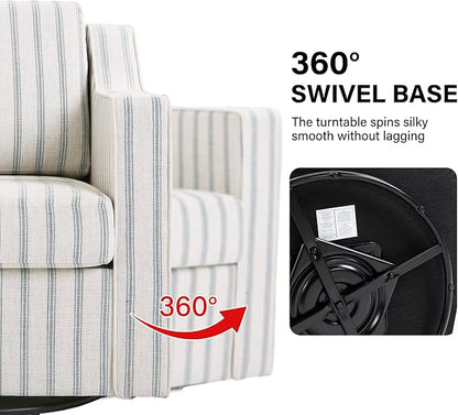 Swivel Accent Chair, Modern Round Barrel Arm Chair for Living Room, Bedroom, Comfy Club Reading Chairs for Adults (Pinstripe Light Blue, Set of 2)