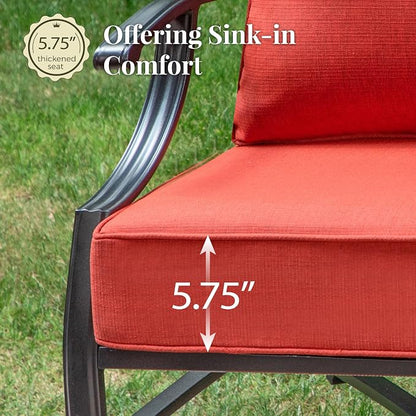 MIXPATIO Patio Couch Metal 3-Seat Outdoor Sofa Deep Seating Outdoor Furniture Red Cushion for Front Porch, Deck, Balcony, Backyard, Sunroom