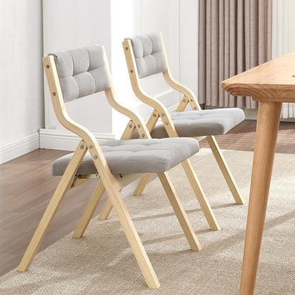 2-Pack Folding Dining Chairs with Cushion,Padded Foldable Dining Chairs,Portable Wooden Folding Chairs for Dining Rooms Kitchen Wedding and Party Indoor LIGHTGREY