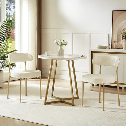 SoarFlash Dining Chairs, Beige Boucle Dining Chairs Set of 4, Kitchen Dining Room Chairs Curved Backrest Upholstered Mid Century Modern Chairs with Golden Metal Legs