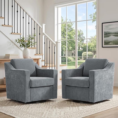 Swivel Accent Chair, Modern Round Barrel Arm Chair for Living Room, Bedroom, Comfy Club Reading Chairs for Adults (Chenille Grey, Set of 1)