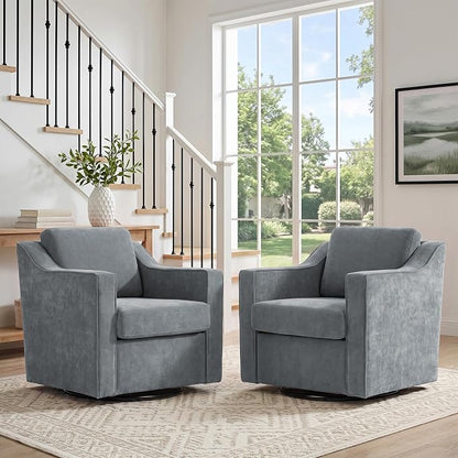Swivel Accent Chair, Modern Round Barrel Arm Chair for Living Room, Bedroom, Comfy Club Reading Chairs for Adults (Chenille Grey, Set of 2)