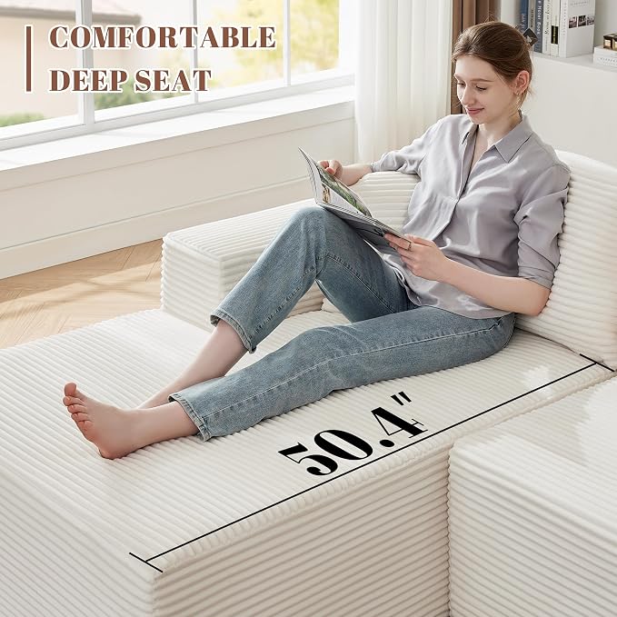 Mangodan 110” Cloud Sectional Couch, Modular Sectional Sofa for Living Room, Boneless Sofa with Deep Seat, Comfy Fluffy Couch with L-Shaped Chaise, No Assembly Required (Left-Facing Chaise, Beige)