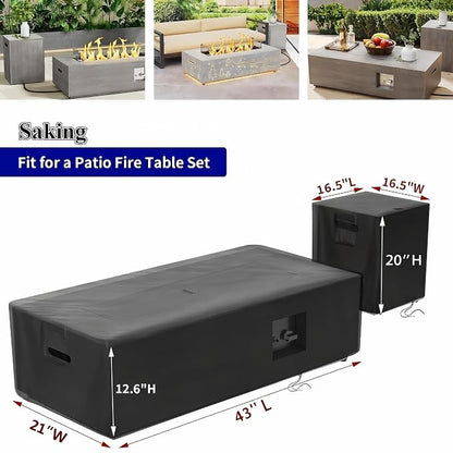 Saking 42" Rectangular Fire Pit Tables 2-Piece 50,000 BTU Outdoor Propane Gas Fire Pit Cover Rectangular, 42in &16.5in, Waterproof & UV-Resistant, Patio Set Cover, Black