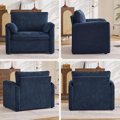 Oversized Accent Chair for Living Room, 41.73" Large Modern Armchair with Deep Seat, Mid-Century Comfy Reading Chair with Padded Arms, Chenille Single Sofa Chairs for Bedroom, Blue
