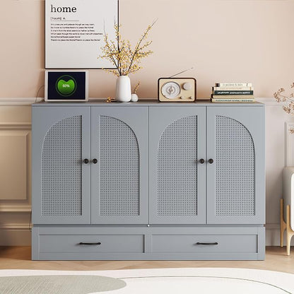 Ball & Cast Full Size Murphy Bed Hideaway Wall Chest with Large Drawers,can be Folded,Storage Space-Saving Furniture Hideaway Platform Bedframe W/USB Charging Port,for Bedroom,White