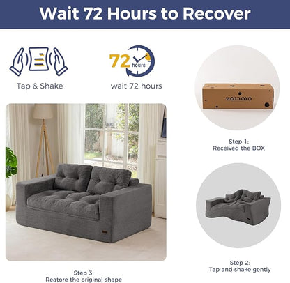 MAXYOYO 63" Loveseat Sofa Couch for Small Spaces, Upholstered Boneless Cloud Couch for Apartment Bedroom, 2-Seater Love Seat Floor Modern Sofa with Pillows, No Assembly Required, Dark Grey