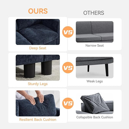 WUTUTUEE 58'' Modular Sectional Loveseat Sofa, Modern Love Seat 2 Seater Sofa Couch with Storage, Chenille Modular Sectional Couch for Living Room, Bedroom, Office, Small Apartment, Navy