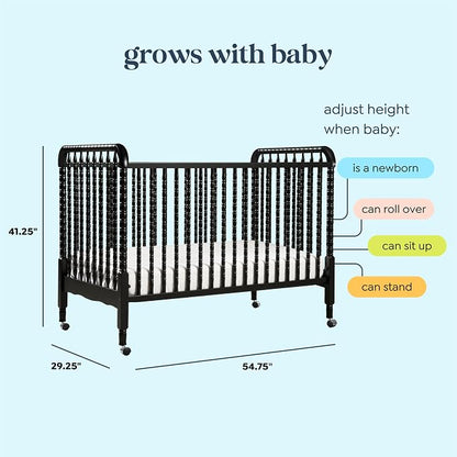 DaVinci Jenny Lind 3-in-1 Convertible Crib in Ebony, Removable Wheels, Greenguard Gold Certified | Converts to Toddler Bed & Daybed, 4 Adjustable Mattress Heights - Conversion Kit Sold Separately - Durable & Easy to Assemble