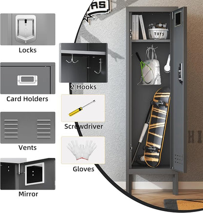 BUTISOW Metal Cabinet Home Office Storage,Lockers,Lockable Employees Metal Locker with Door,54" Height Steel Locker,Lockable Steel Locker for Gym,School,Home,Office,Garage,Assembly Required