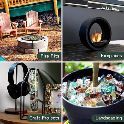 Onlyfire 10 Pounds Blended Reflective Fire Glass for Fire Pit Fireplace and Landscaping, 1/2 Inch Mixed Colored High Luster Fireglass Rocks for Outdoor ＆ Indoor Use - Gold+Light Green+Copper
